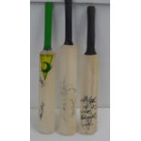 Three signed small cricket bats, two 2001 England v Australia Ashes Test and Fight For The Ashes and