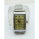 An early 20th Century Lanco Art Deco waterproof wristwatch with a ladder type bracelet strap, 22mm