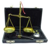 A set of jeweller's balance scales, cased