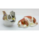 Two Royal Crown Derby Collectors Guild paperweights, Crested Tit and Puppy, boxed