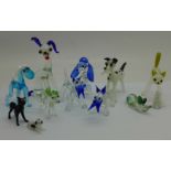 Nine dogs, one cat and two mice glass animals