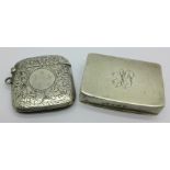 A silver vesta case and a silver box by Lincolns Ltd., 22g and 42g