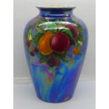A Crown Devon lustre vase decorated with fruit, 20cm