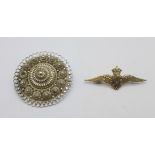 A silver RAF brooch and a silver David Andersen 1877 Christiania pin brooch, a/f