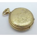 A gold plated fob watch by Waltham in a 'Guaranteed 20 Years' case