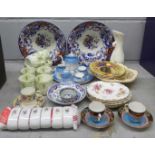 A collection of china including Aynsley side plates, Royal Crown Derby side plates, oriental bowls