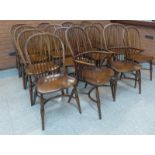 A et of sixteen 19th Century style elm hoop back Windsor chairs