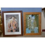 A Pablo Picasso print and a Gustav Klimt print