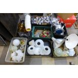 Eight boxes of assorted light shades, ceiling lights etc.