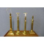 Four brass table lamps