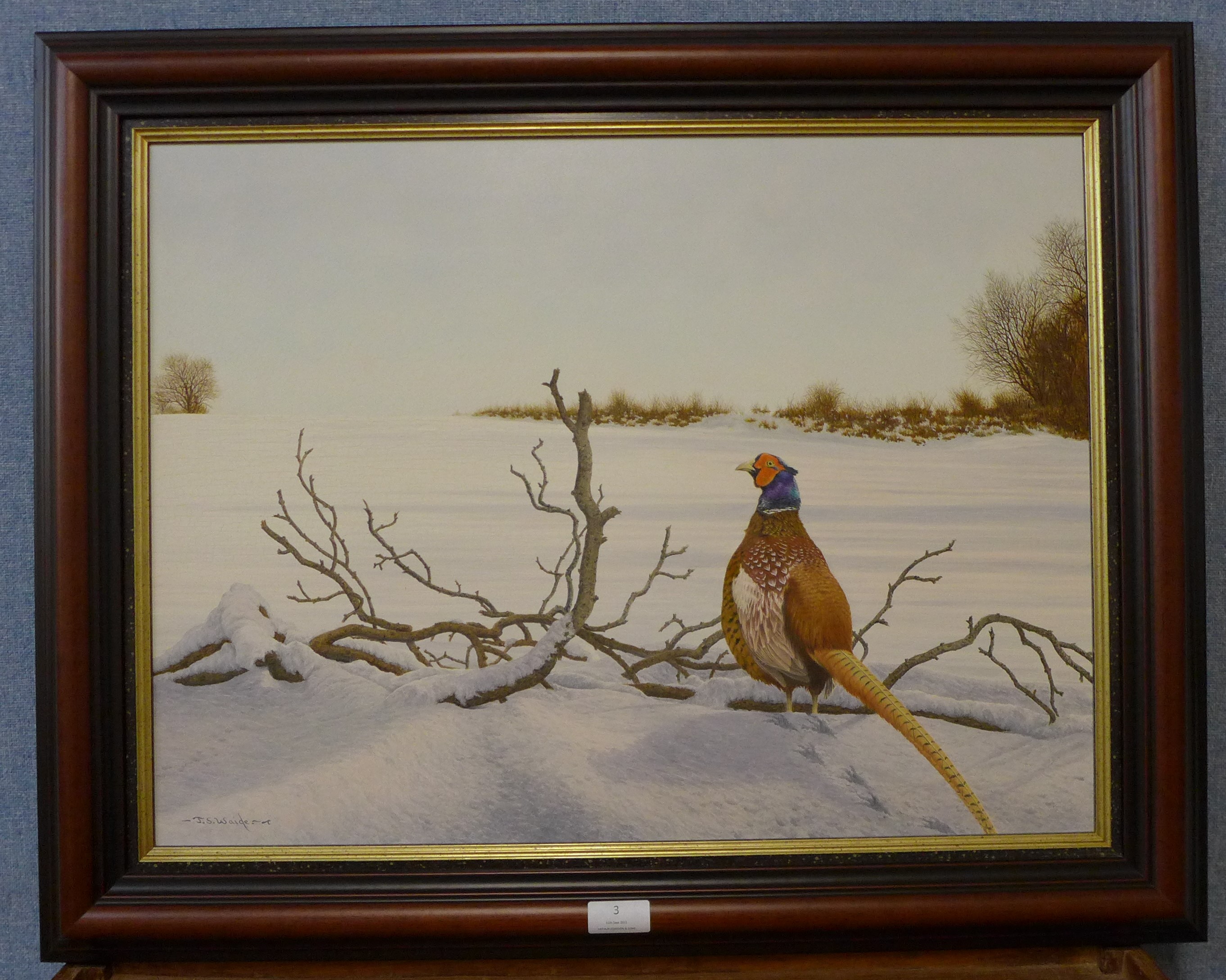 Jerry S. Waide (b. 1948), pheasant in a winter landscape, oil on canvas, 45 x 60cms, framed - Bild 2 aus 3