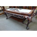 A Chinese mother of pearl inlaid hardwood and marble top coffee table