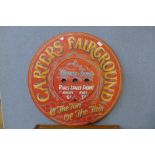 A painted wooden sign, Carters Fairground