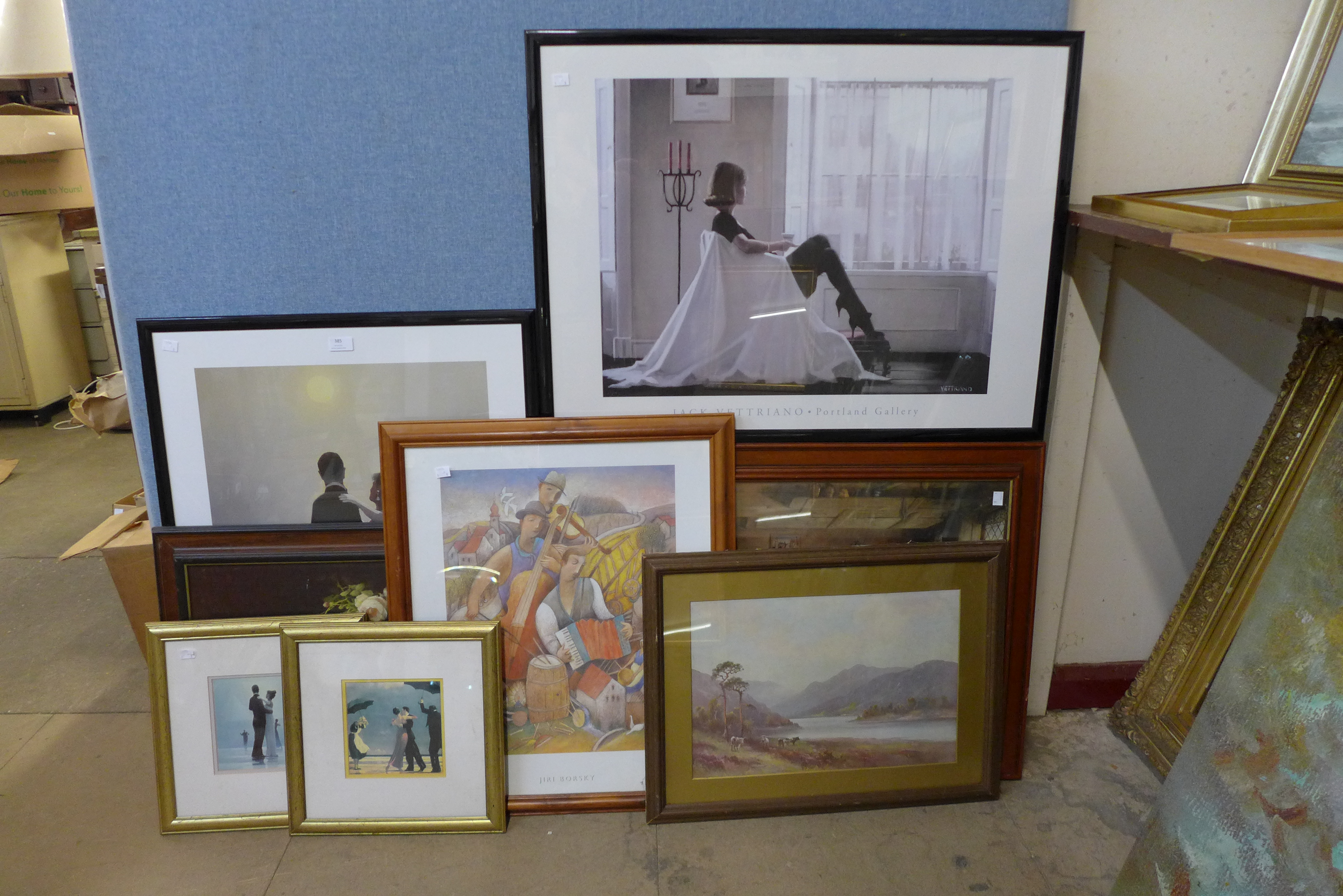 Four Jack Vettriano prints and four others