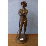 After Charles Octave Levy (1820-1899), bronze figure of a farmer, 43cms h