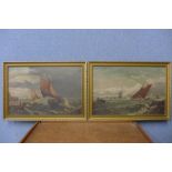 English School (early 20th Century), pair of marine landscapes, oil on canvas, framed
