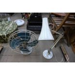 An industrial anglepoise lamp and a vintage Limit fan