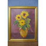 Jan Scales, Sunflowers, oil on board, framed