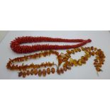 Baltic amber jewellery and a coral coloured necklace