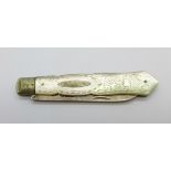 A silver and mother of pearl fruit knife, a/f