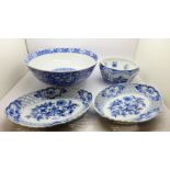 A pair of Meissen navette shaped pierced bue and white dishes, a Chinese octagonal bowl and a