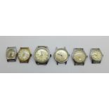 Six wristwatches including Smiths De Luxe