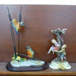 A Kingfisher ornamental display and a Neapolitan figure