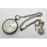 A silver cased Centre Seconds Chronograph pocket watch and silver Albert chain