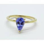 A 9ct gold and tanzanite solitaire ring, AA grade, 2g, Q