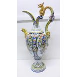 A modern large faience ewer, 53cm