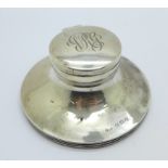 A silver capstan inkwell, diameter of base 85mm