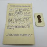 An Egyptian 'Tet' amulet, formerly in the Lord Amherst Collection