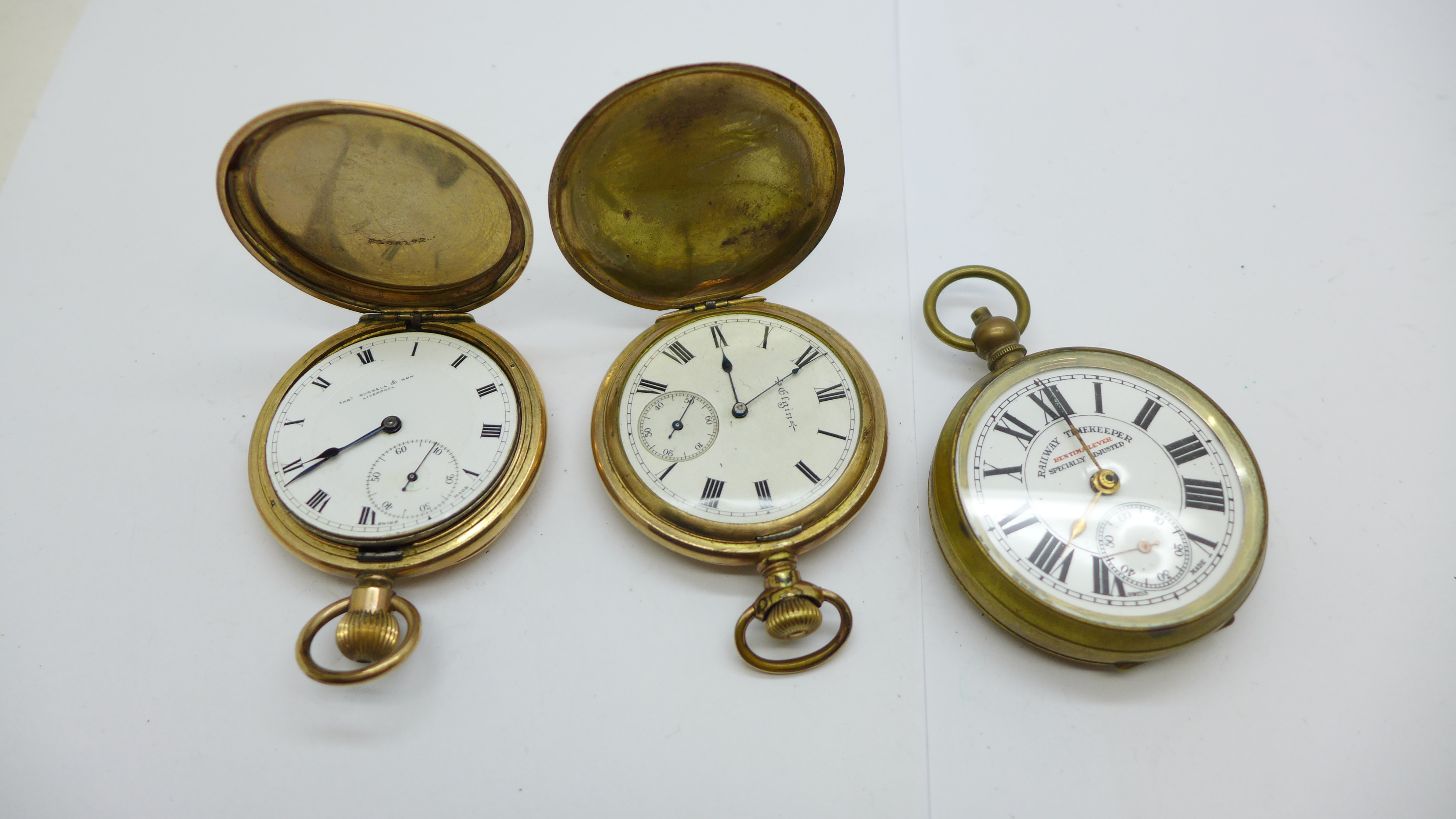 Three pocket watches including Railway Timekeeper, two a/f