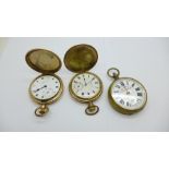 Three pocket watches including Railway Timekeeper, two a/f
