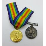 A pair of WWI medals, 266329 Pte. T. Gerrard L.N.Lan.R