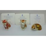 Three Royal Crown Derby Paperweights, 'Marmalade', one of an edition of 2500, 2005, 8.2cm high, '