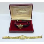 Two lady's Longines gold plated wristwatches, with one box