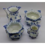 Four pieces of Royal Copenhagen, two pierced bowls and two jugs, small jug a/f