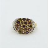 A 9ct gold, pink stone and diamond ring, 3.3g, size O