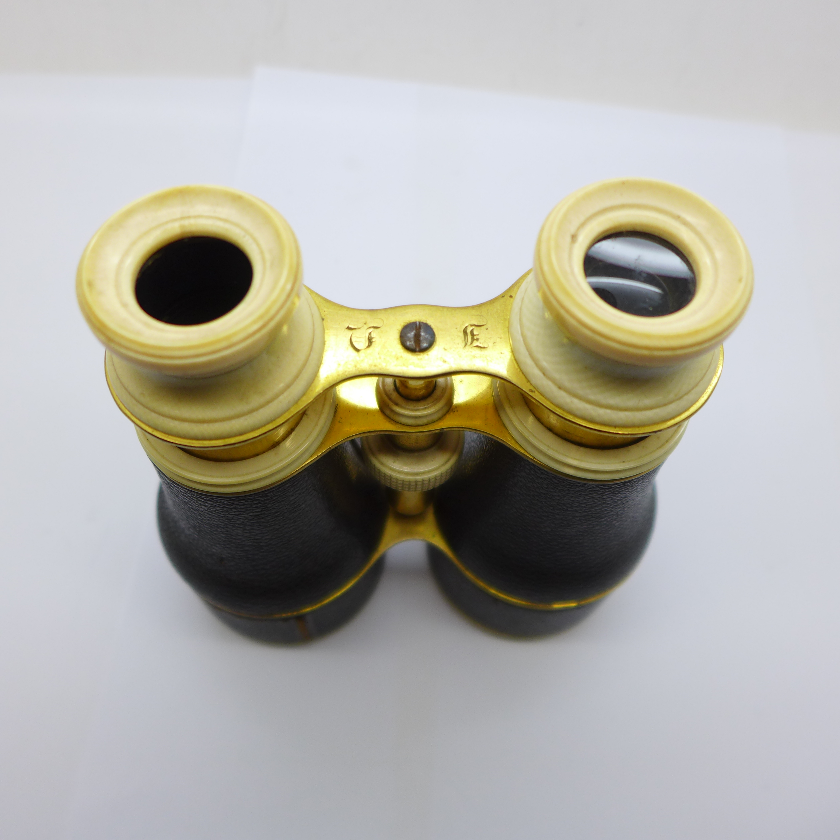 A pair of brass and ivory binoculars, cased - Image 2 of 3