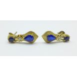 A pair of silver gilt, blue and white stone drop earrings