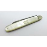 A silver and mother of pearl fruit knife, mother of pearl a/f