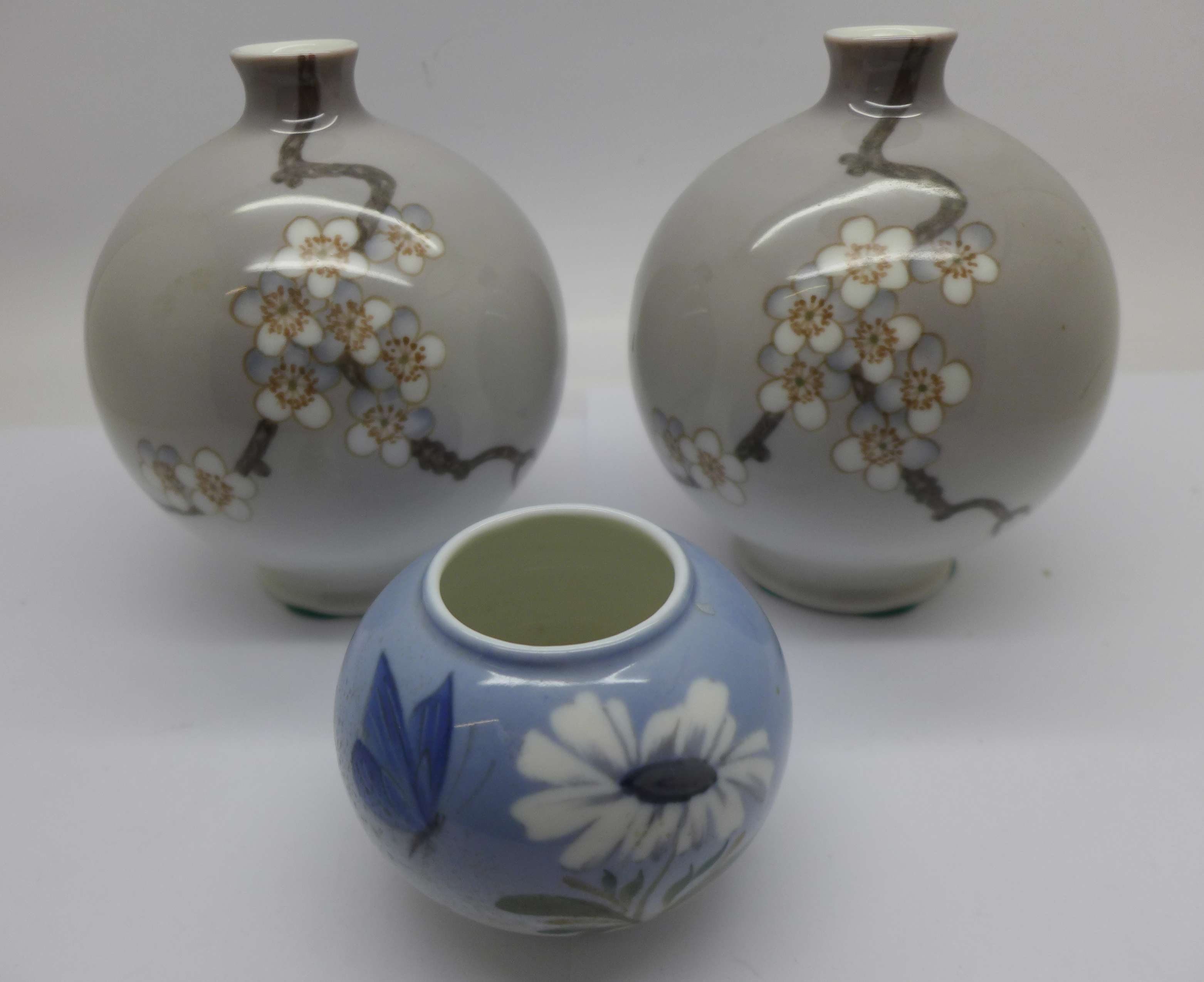 A pair of Bing & Grondahl Danish globular vases and one other