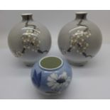 A pair of Bing & Grondahl Danish globular vases and one other