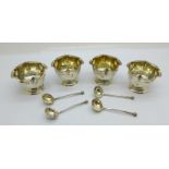 A set of four silver salts with spoons, 98g
