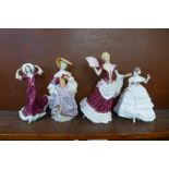 Four figures; Royal Worcester The Fairest Rose, Franklin Mint Vienna Waltz, V&A and Royal Dux