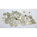 Coins;- pre 1920 silver coins including an enamelled Victorian sixpence, Edward VII 3d coins