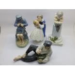 Two Royal Copenhagen figures of Dutch boys, a figure of a pixie (ear a/f) and a B&G figure of a