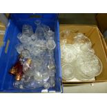 Two boxes of mixed glass including four crystal bowls and drinking glasses