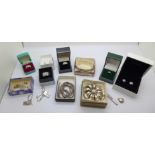 Assorted silver jewellery including silver Pandora earrings, a bangle, flower brooch, etc.